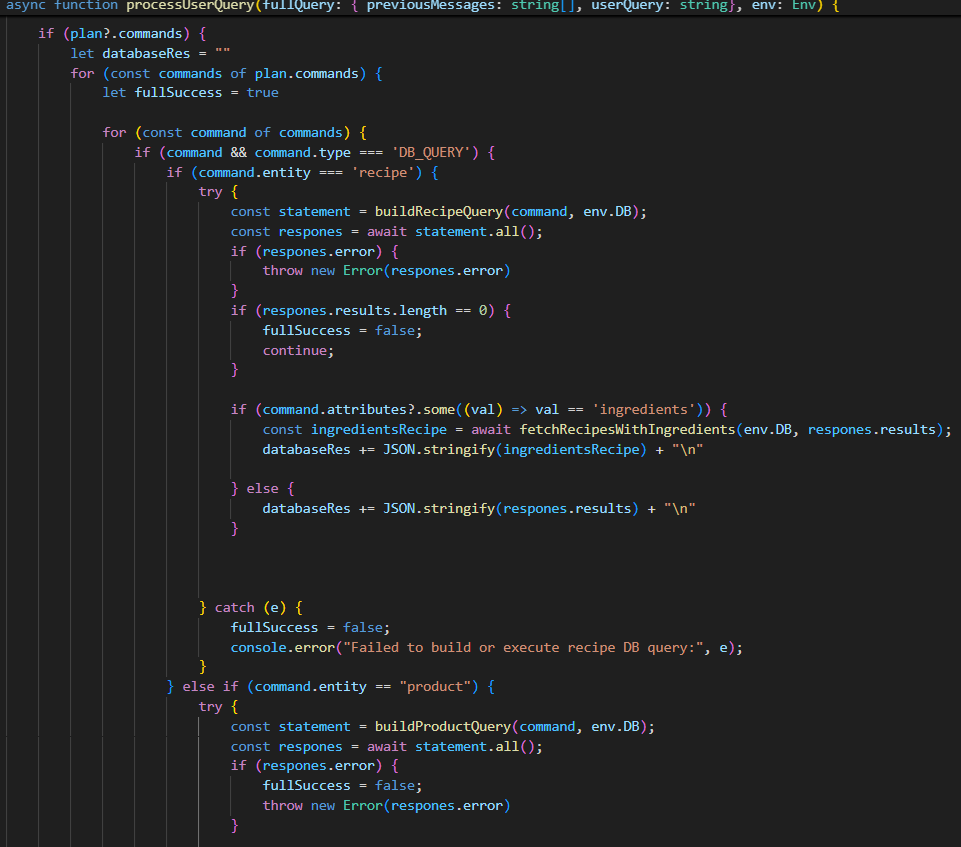 Code for processing dinamic AI agent D1 SQLite query