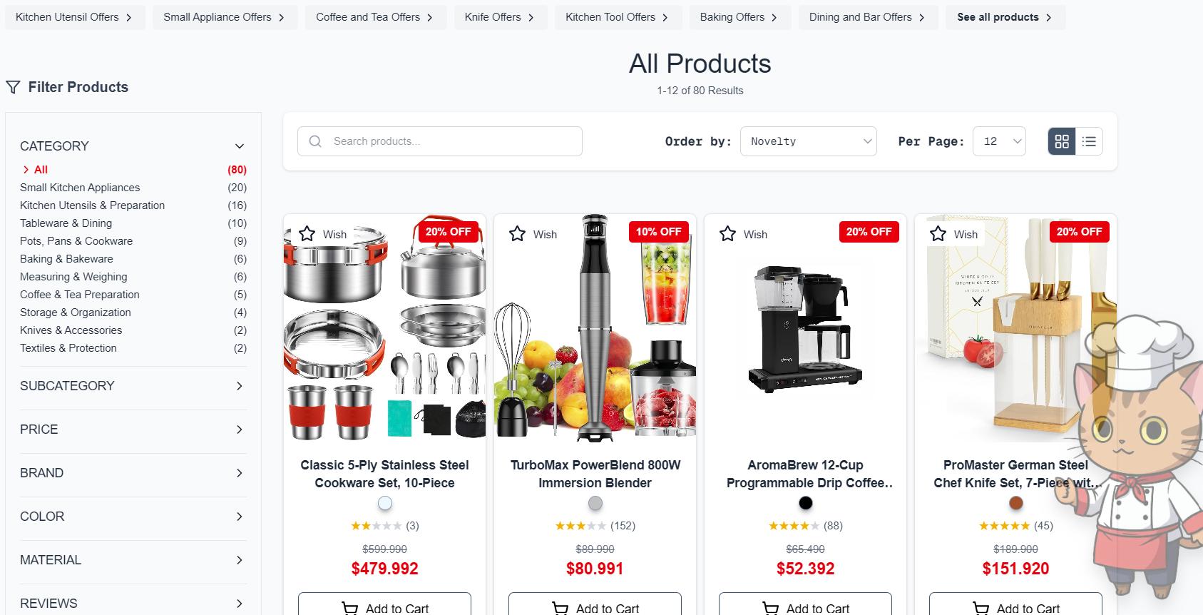 Webstore products list