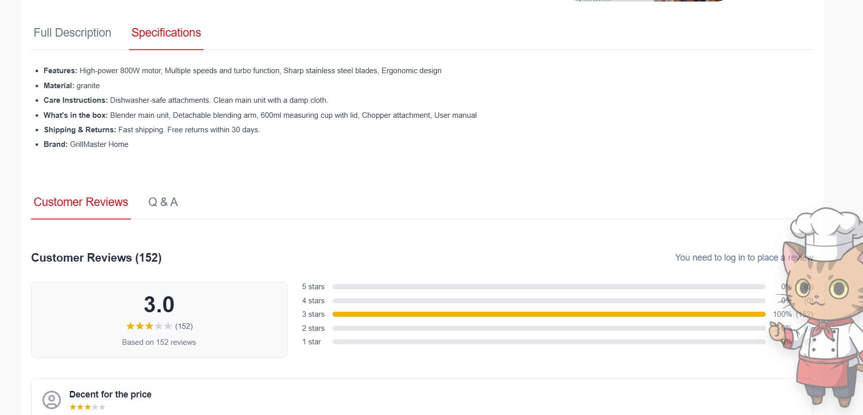 Webstore product reviews