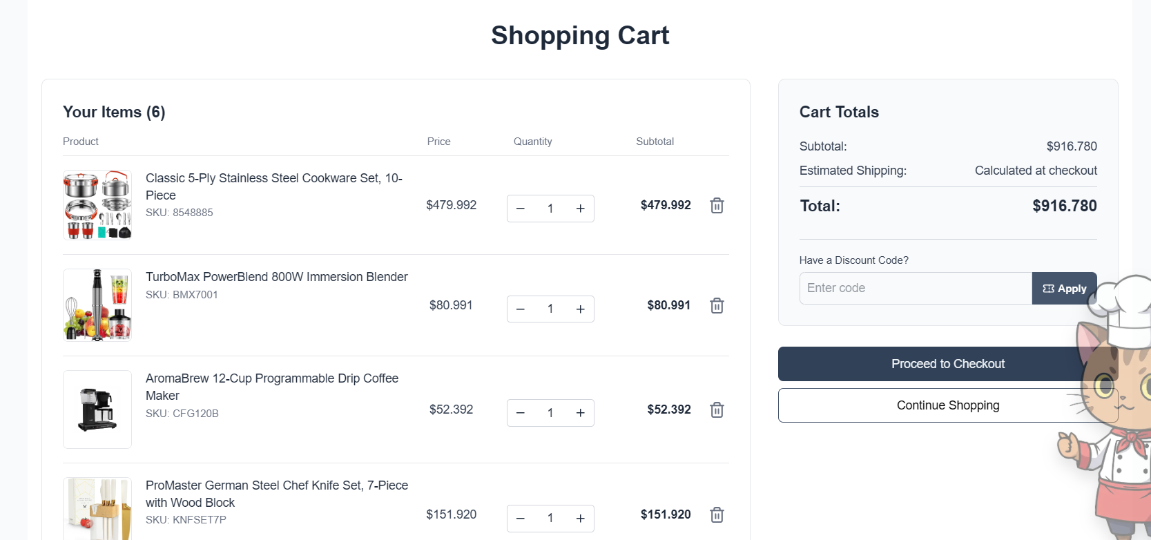 Webstore cart