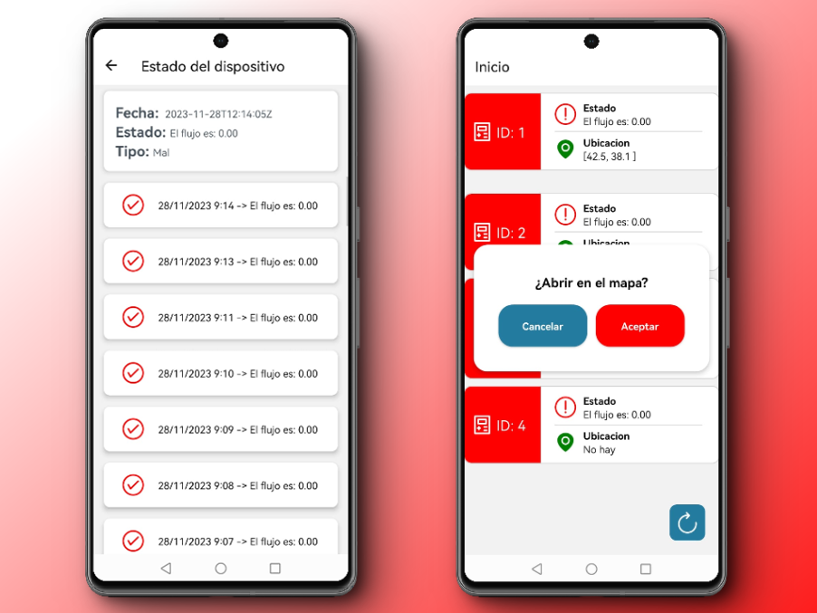 Mobile app displaying GPS and usage