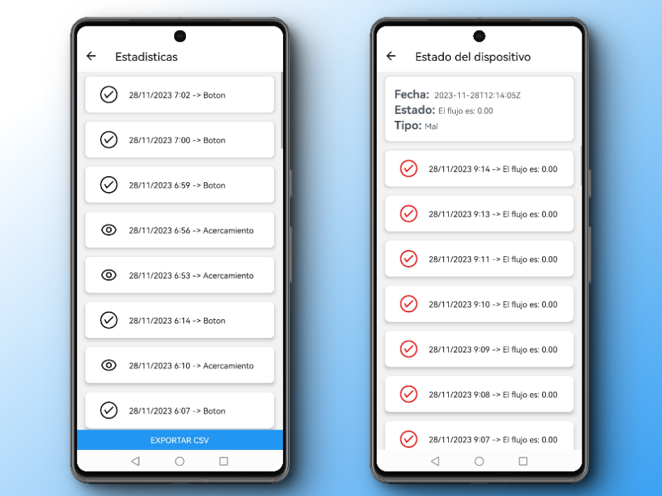 Mobile app showing status control